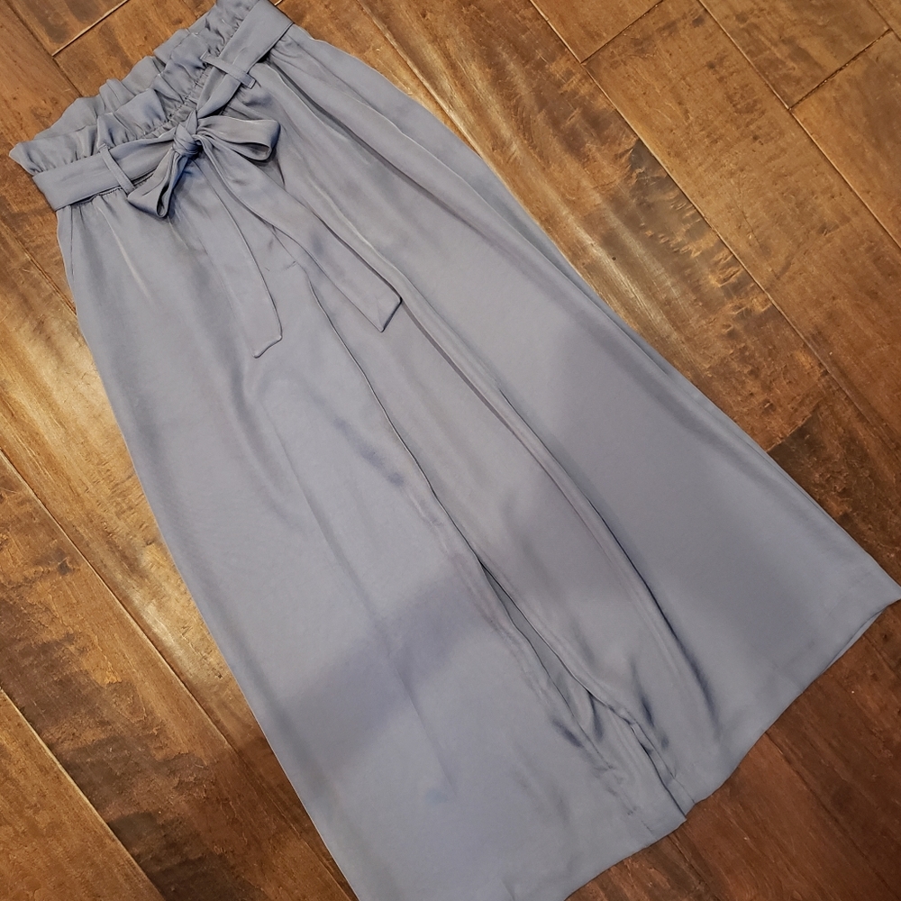 Express Blue Soft Crop Schinched Waist Tie Pants